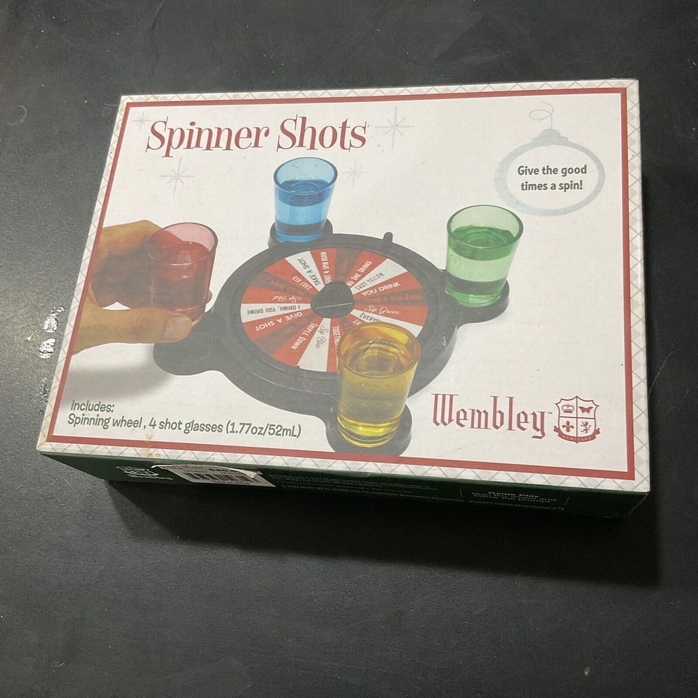 Wembley Spinner Shots Drinking Game. With 4 Colorful Shot Glasses.